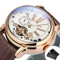 ราคา 2023 ForXining นาฬิกานาฬิกากลไก Tourbillon ทองคำสีกุหลาบสำหรับผู้ชายแบรนด์ปลายมนนาฬิกาสายหนังหรู Relogio Masculino (20363218669)