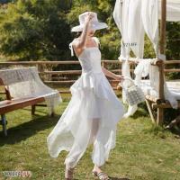 ราคา 11441 เดรสยาว เดรสสายเดี่ยว ผูกโบว์ ชุดสีขาว แต่งผ้ามุ้ง ชุดไปทะเล ชุดน่ารัก ทรงคุณหนู เสื้อผ้าแฟชั่น (16980360403)