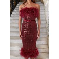 ราคา COD Z 9898 ยุโรปและสหรัฐอเมริกาชุดหญิง กระโปรงขนนกแขนกุดเกาะอก ชุดเดรสเซ็กซี่เกาะอกเกาะอก (16699955029)