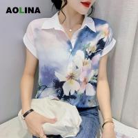 ราคา AOLINA เสื้อเชิ้ตแขนสั้นผู้หญิงผ้าชีฟองค้างคาวพิมพ์ลายแฟชั่นใหม่สำหรับฤดูร้อน2023ทุกอย่างเข้ากับเสื้อทรงหลวม (18659975808)