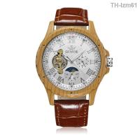 ราคา นาฬิกา SEWOR Swatch Mens Automatic Mechanical Watch Wood Leather Strap Sun Moon Star 1823 (18966071954)
