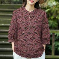 ราคา Stock Womens Blouse 34 Sleeve Floral Printed T Shirt Casual Hippie Cotton Linen Bohemian Beach Tee 7 Popular (20905216693)