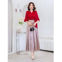 ราคา Dressyhappy Maxi Dress เดรสไปงาน ใส่ออกงาน แม็กซี่เดรสแขนกระดิ่ง ผ้าซาติน สวยหรู กระโปรงจับจีบ สไตล์วินเทจ มี sizeM 3XL (15448294344)
