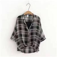 ราคา เสื้อชีฟองลายสก็อตใหม่สำหรับผู้หญิงทรงโอเวอร์ไซส์เสื้อเชิ้ตลายสก๊อตฤดูร้อน (17995383681)