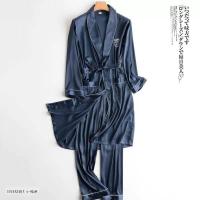 ราคา ชุดนอนผู้ชายชุดชุดนอนผ้าบางผ้าไอซ์ซิลค์ชุด Much99คลุมอาบน้ำยาวเสื้อคลุมอาบน้ำผ้าไหมลายทางสำหรับฤดูใบไม้ผลิ ฤดูร้อน (19415216620)