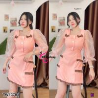 ราคา TW13781 เดรสแต่งระบายแขนยาวผ้าแก้ว (19480159032)