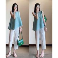 ราคา ชุดสองชิ้นเสื้อมีเอกลักษณ์ กางเกงอัดพลีทแบบบุคลิกภาพชุดกางเกงขากว้างแบบแฟชั่นแนวหวานระดับไฮเอนด์ชุดสองชิ้นฉบับภาษาเกาหลีฤดูร้อนแฟชั่นของผู้หญิง (20660522570)