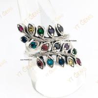 ราคา แหวนนพเก้า ใบมะกอก แหวนเงินแท้ รมดำ พลอยหลากสี CZ YTG 11513 (17381800700)