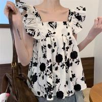 ราคา เสื้อแขนบานเล็กหวานน้ำตาลฝรั่งเศสสำหรับผู้หญิงเซี่ยโอจงออกแบบภาพวาดหมึกเป็นเอกลักษณ์เสื้อกล้ามคอเสื้อคอพร้อมสัมผัสที่ทันสมัย (19850810903)