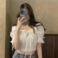 ราคา เสื้อเอวลอยเนคไทสี่เหลี่ยมทรงสูงสำหรับสตรีดีไซน์หน้าร้อนฉบับภาษาเกาหลีแฟชั่นแขนพองเสื้อยืดรัดเอวสูงของผู้หญิง (19331919758)