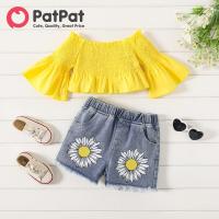 ราคา เสื้อเปิดไหล่ผ้าคอตตอน100 Balita Perempuan 2ชิ้นชุดกางเกงยีนส์ขาสั้นเสื้อเอี๊ยมพิมพ์ลายดอกทานตะวัน (19296708857)