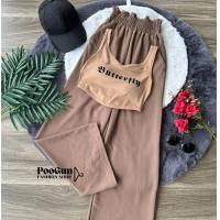 ราคา Set2ชิ้น เสื้อครอปแขนกุด เสื้อกล้าม กางเกงขายาว กางเกงวอร์ม เอวระบาย ชุดเซ็ต PooGun Shop (18939353921)