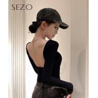 ราคา SEZO เสื้อยืดแขนยาวเปลือยหลังแฟชั่นสไตล์เกาหลีสำหรับผู้หญิงเสื้อเอวลอย (21243401468)