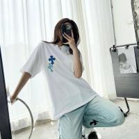 ราคา XFGV Chrome Hearts2023 short sleeved washing water batik retro leather cross mens OS loose T shirt (19771348437)