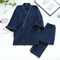 ราคา Women Men Summer New Cotton Plaid Pajama Set Short Sleeve Loose Bathrobes V Neck Japanese Kimono Homewear Couple R Sleepwear (20440039036)