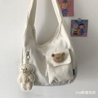 ราคา ins Harajuku Community College Student Shoulder Bag Large Capacity Tote Bag Solid Color Simple Hand carrying Canvas School Bag (20489174175)