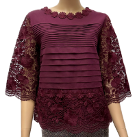 ราคา เสื้อลินินคอปาดแต่งลูกไม้คอตตอนนิ่ม อก 38 40 42 44 46 48 50 อินกะออย สีไวน์แดง ส้ม บานเย็น กลับบัว ชมพู ครีม HRT002 (19387774087)