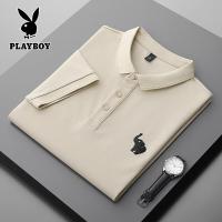 ราคา PLAYBOY แฟชั่นช้างเย็บปักถักร้อยตกแต่งเสื้อโปโลคอปกหลวมแขนสั้นเสื้อยืดสำหรับผู้ชาย (19764339407)