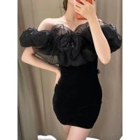 ราคา Data ZARA ใหม่กระโปรงส่วนบนกำมะหยี่สะพายไหล่เดียวสำหรับผู้หญิงชุดเดรสกำมะหยี่สีดำ0387194 800 (19958744228)