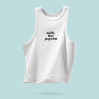 ราคา chudesign8 TSHIRT เสื้อยืด TANK TOP เสื้อกล้าม CUTE BUT PSYCHO สกรีนกำมะหยี่ (21254295089)