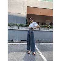 ราคา กางเกงขายาว เอวสูง ขาระบอกใหญ่ ขอบเอวเรียบมีซิปหลัง (12333173786)