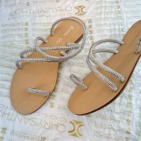 ราคา This is too flashy Fairy air fluttering rhinestone sandals big P pole end does not drop the diamond set toe large size flat sandals QYUE (19861365569)