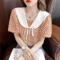 ราคา เสื้อลูกไม้ลายจุดหวานสำหรับผู้หญิงเสื้อคอตุ๊กตาแขนสั้นลายจุด (18296678062)