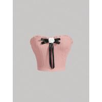 ราคา พร้อมส่ง เสื้อเกาะอก แต่งโบว์ดอกไม้ด้านหน้า มี3สี couqutte ? ? ? ? ₒ (20994437107)