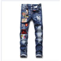 ราคา European Style DSQUARED2 Brand Mens Jeans Mens Fashion Casual Slim Denim Pants Biker Hole Hip Hop Embroidery Elastic Jeans (18673496217)