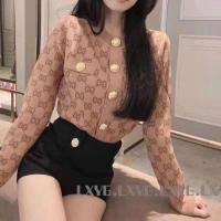 ราคา กุชชี่ถักกระดุมโลหะผู้หญิงเดิมเสื้อกันหนาวแบบสวมหัวแขนยาวสเว็ตเตอร์ (19545282985)