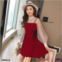 ราคา 5916 เดรสสั้น ชุดสีแดง แขนยาวซีทรู กระโปรงทรงเอ มินิเดรส ชุดเที่ยว เสื้อผ้าแฟชั่น (16980335075)