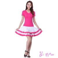 ราคา เสื้อยืดผู้หญิงกระโปรงสั้นชุด2ชิ้น เครื่องแต่งกายสแควร์แดนซ์เต้นรำละติน กางเกงบ็อกเซอร์ในตัว กระโปรงเอวยางยืดไซส์ใหญ่ (18299919532)