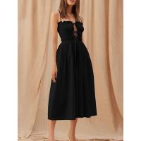 ราคา Elegant Women Tie Up Hollow Long Dress New Sling A Line Dress Fashion Solid Ruffle Edge Off Shoulder Summer Dress Long Dress (17272446363)
