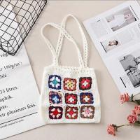 ราคา Cute Hand Knitted Crossbody Bag Stylish Tote Bag For Daily Use Summer Shopping Leisure Versatile Fashion Handbag Handmade Crochet Weaving Grandmother Grid Shoulder Bag New Handbag For Women (200702868