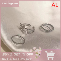 ราคา Littlegroot แหวนฮิปฮอปผู้หญิง4ชิ้นแหวนใส่นิ้วผีเสื้อโลหะชุดแหวนพังก์ปรับได้4ชิ้น (20833188989)