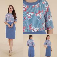 ราคา เดรสชุดทำงาน ผ้าชีฟองลายริ้วดอกไม้ สีแดงเลือดหมู สีฟ้าคราม (19515193941)