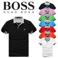 ราคา BOSS เสื้อโปโลผู้ชายแขนสั้นสีเทาด้านข้างเสื้อโปโลผ้าฝ้ายเสื้อธุรกิจสวมใส่ (16453159775)