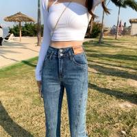 ราคา กางเกงยีนส์ผู้หญิงบุกำมะแหวกข้างเอวสูงกางเกงขายาวลากพื้นทรงกระดิ่งเล็กน้อยเข้ารูปใส่แล้วดูผอมเพรียวสำหรับคนตัวสูง2023ฤดูหนาวฤดูใบไม้ร่วง175 (20638948036)