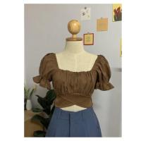 ราคา เสื้อครอปแขนตุ๊กตา ผูกโบว์หลัง เสื้อปาดไหล่ผูกโบว์ข้างหลัง รุ่น crop top (19891726787)