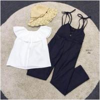 ราคา 1897 ชุดเซท เอี๊ยม กางเกงขายาว ผ้ายีนส์เทียม เสื้อปาดไหล่ สีขาว เสื้อผ้าแฟชั่น เกาหลี ชุดเที่ยว (16980512092)