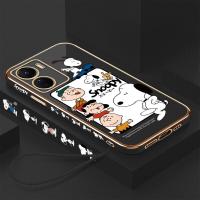 ราคา ฟรีสายคล้อง เคสสำหรับ Vivo Y16 Vivo Y02การ์ตูน Snoopy Charlie ขอบสี่เหลี่ยมรูปแบบปลอกชุบเคสโทรศัพท์หรูหรานุ่มเคสโทรศัพท์ (17593533745)