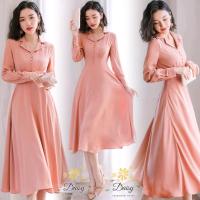 ราคา Daisy ชุดเดรสผ้าจอเจียร์ญี่ปุ่นแบบนิ่มลื่น แต่งกระดุมหลอก ชุดแขนยาว จับจีบช่วงอก คอปก (825912919)