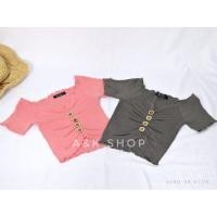 ราคา เสื้อครอปแขนสั้นไหมพรม คอหยัก แต่งกระดุมหน้า no 032 (19586301911)