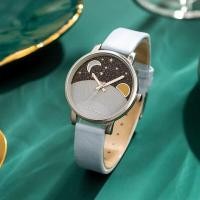 ราคา July Foreign trade new fashion quartz watch sun and moon with the starry sky northern lights leather strap student female (19688366308)