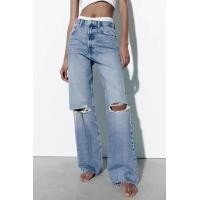 ราคา ZARA กางเกงยีนส์ขากางเกงขาบานกว้างสำหรับผู้หญิงแฟชั่นโชว์ตกแต่งหลุมเอวสูงกางเกงยีนส์8197227 400 (19598894369)