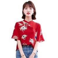 ราคา เสื้อชีฟองผู้หญิงสไตล์สตรีทจีนคอปาดสีแดงสไตล์ฤดูร้อนฤดูใบไม้ร่วง (20384991240)