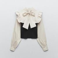 ราคา Zaraบอกลาจูบผู้หญิง Poplin เสื้อเย็บติดโบว์ฤดูใบไม้ผลิคอเสื้อโค้ทถักหญิง9598260 800 (17679610754)