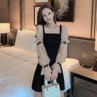 ราคา French Elegant Party Night Woman Mini Dress Patchwork Mesh Puff Sleeve Bow Sweet Girls Black Short Dresses Women Clothes Vestido (11685417470)