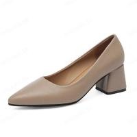 ราคา coolrich รองเท้าผู้หญิงสไตล์แฟชั่นรองเท้าส้นหนาแบบเดียวสีเทาเบาะปลายสำหรับงานทำสไตล์เกาหลี (19876545029)