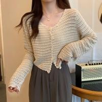 ราคา H H พร้อมส่ง เสื้อถักไหมพรมคอวีผ้าซีทรู แขนยาวกระดุมหน้า M0230 1 C (20222632047)